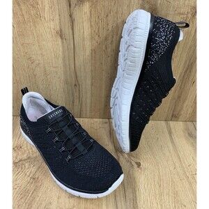 Skechers Womens 9 Black Knit Slip On Walking Shoes Memory Foam Comfort Sneakers